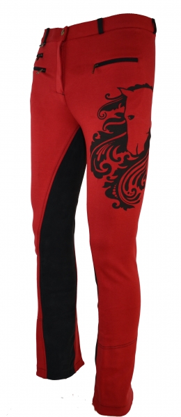 Damen Jodhpurreithose  "Horse Print" in Rot/schwarz Größe 44